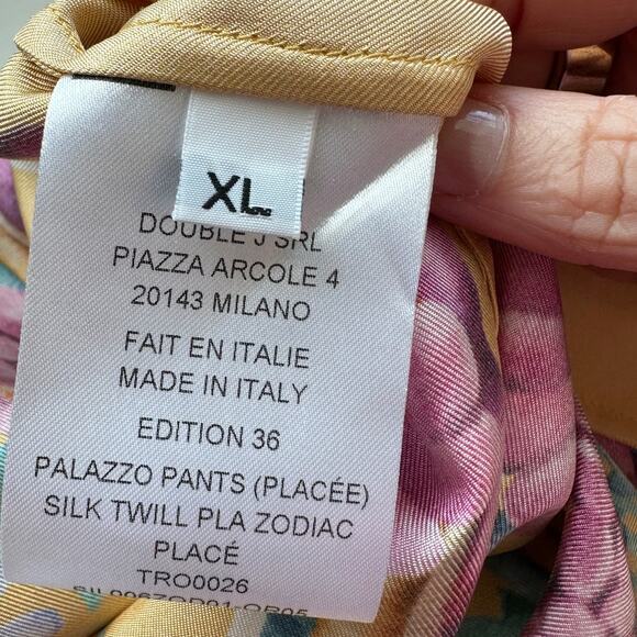 La DoubleJ Yellow Multi-Color Printed Silk Pull-on Palazzo Pant XL - Picture 11 of 16